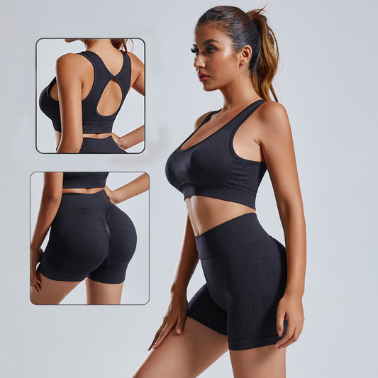 Yoga Set Women's 2pcs Vest And Shorts Seamless Gym Clothing High Waist Leggings