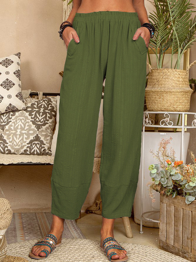 Women's Solid Color Loose Cotton And Linen Casual Pants Home