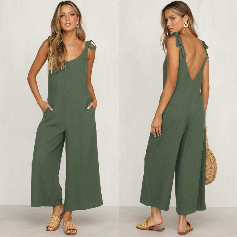 Linen cotton new women's casual jumpsuit