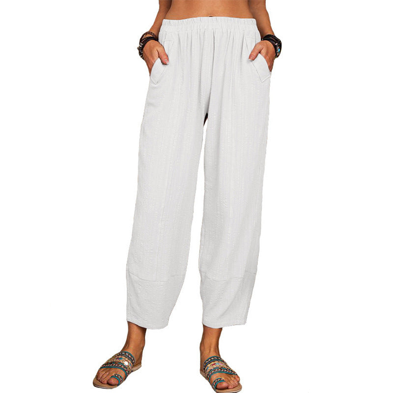 Women's Solid Color Loose Cotton And Linen Casual Pants Home