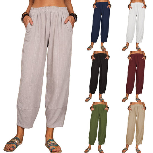 Women's Solid Color Loose Cotton And Linen Casual Pants Home