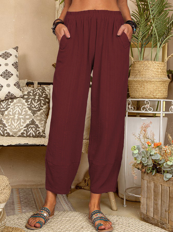 Women's Solid Color Loose Cotton And Linen Casual Pants Home