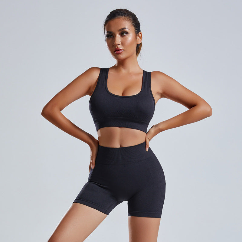 Yoga Set Women's 2pcs Vest And Shorts Seamless Gym Clothing High Waist Leggings