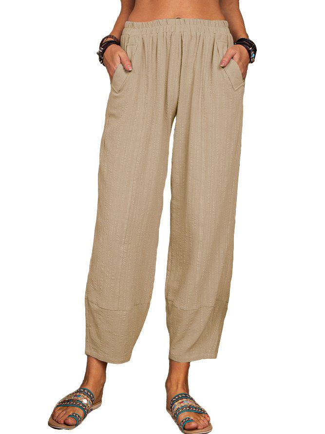 Women's Solid Color Loose Cotton And Linen Casual Pants Home